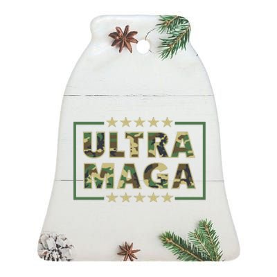 Ultra MAGA Military Camouflage Pro Donald Trump 2024 Ceramic Bell Ornament