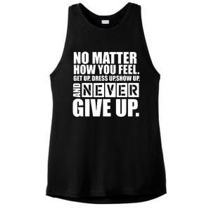 Ultimate Motivation Never Give Up Motivational Ladies PosiCharge Tri-Blend Wicking Tank