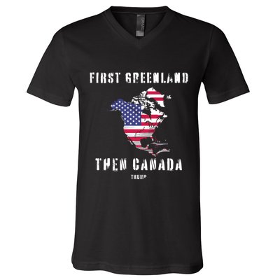 Updated Map Of America Canada And Greenland Trump V-Neck T-Shirt