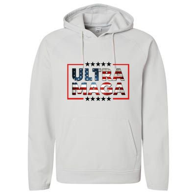 Ultra Maga Proud Patriotic American Flag Graphic UltraMaga Plus Size Shirts Performance Fleece Hoodie