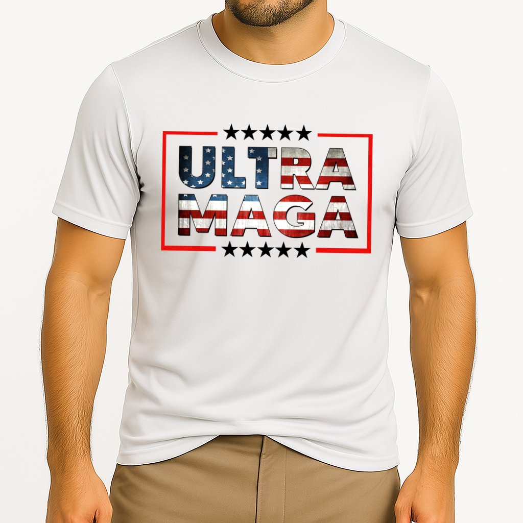 Ultra Maga Proud Patriotic American Flag Graphic UltraMaga Plus Size Shirts Cooling Performance Crew T-Shirt