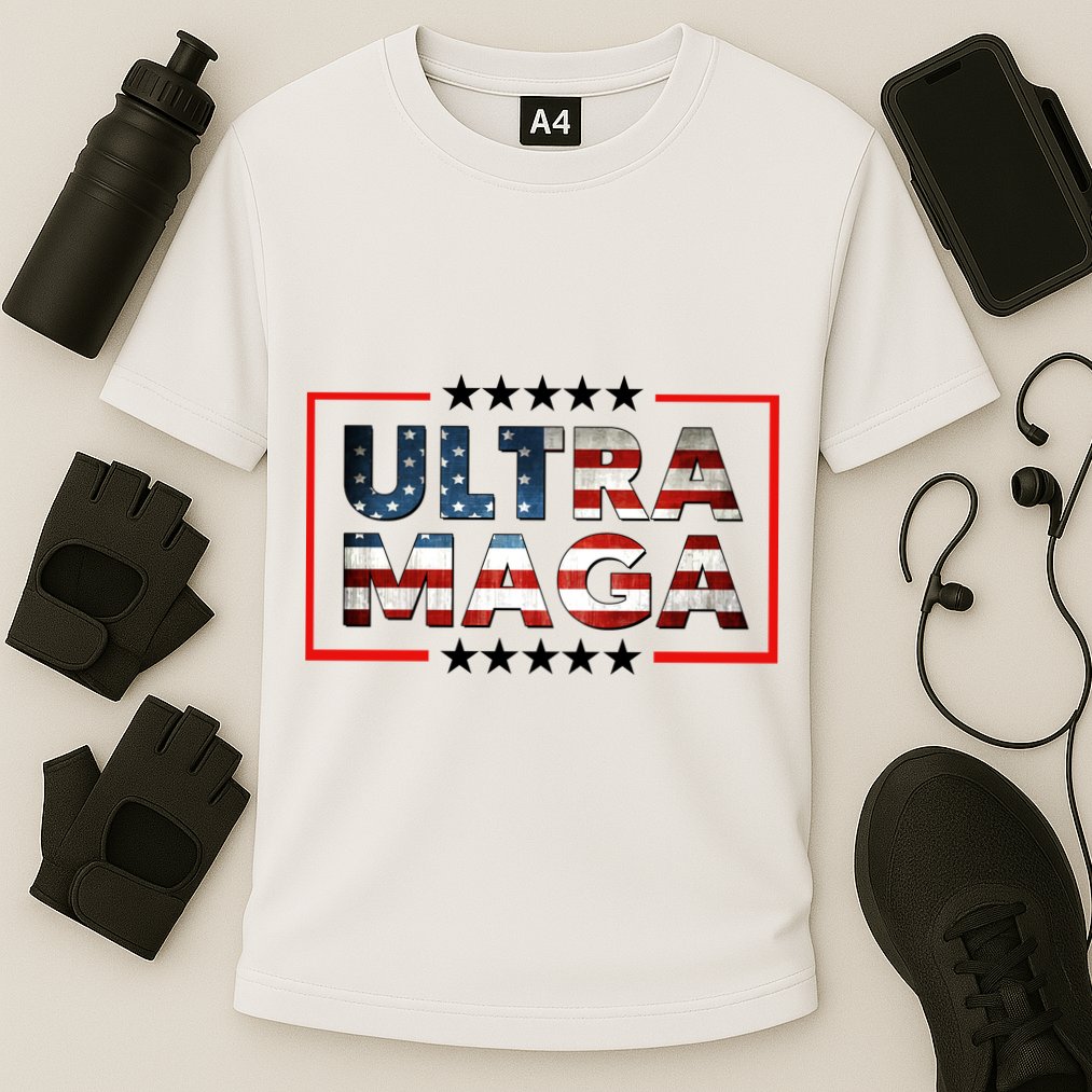 Ultra Maga Proud Patriotic American Flag Graphic UltraMaga Plus Size Shirts Cooling Performance Crew T-Shirt