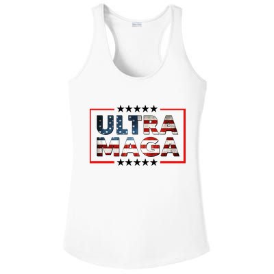 Ultra Maga Proud Patriotic American Flag Graphic UltraMaga Plus Size Shirts Ladies PosiCharge Competitor Racerback Tank