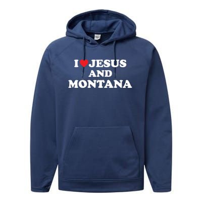 Usa Map Proud Christian Cool Gift I Love Jesus And Montana Cool Gift Performance Fleece Hoodie