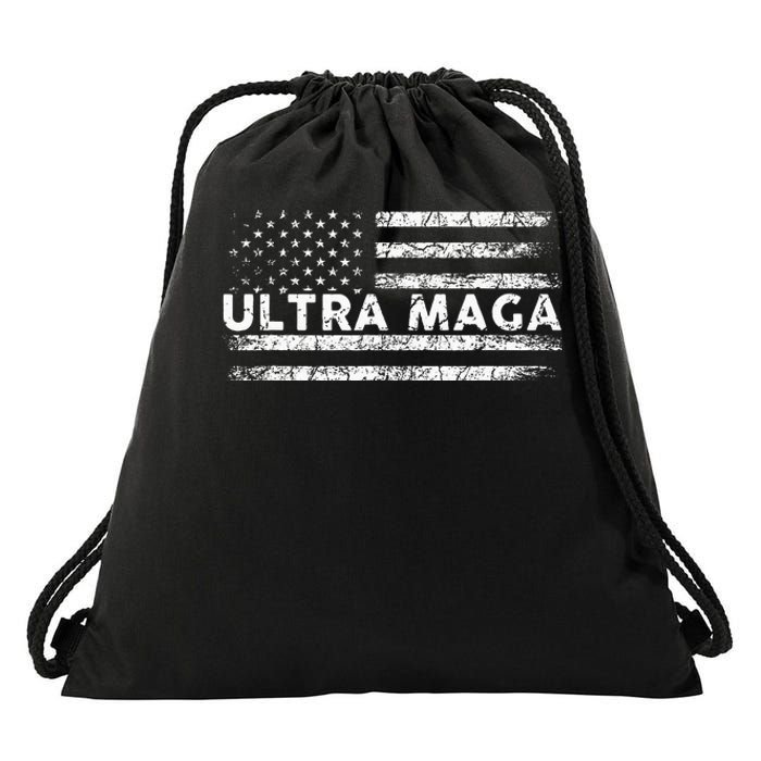 Ultra Maga Proud Ultra Maga Anti Biden Us Flag Pro Trump Drawstring Bag