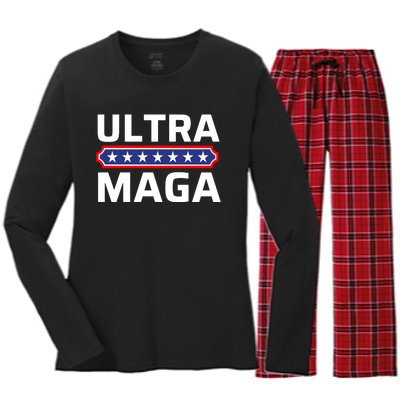 Ultra Maga Pro Trump Ultra MAGA Funny Anti Biden Women's Long Sleeve Flannel Pajama Set 