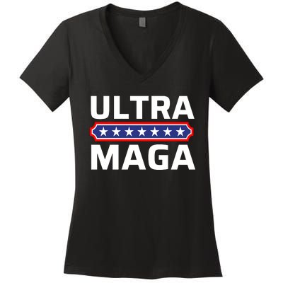 Ultra Maga Pro Trump Ultra MAGA Funny Anti Biden Women's V-Neck T-Shirt