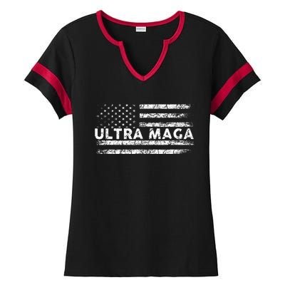 Ultra Maga Proud Ultra Maga Anti Biden Us Flag Pro Trump Ladies Halftime Notch Neck Tee