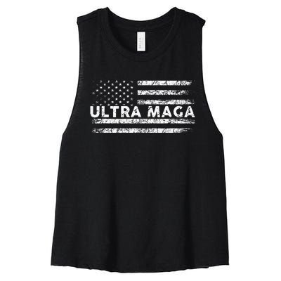 Ultra Maga Proud Ultra Maga Anti Biden Us Flag Pro Trump Women's Racerback Cropped Tank