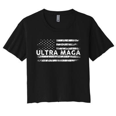 Ultra Maga Proud Ultra Maga Anti Biden Us Flag Pro Trump Women's Crop Top Tee