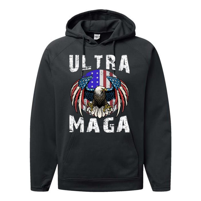 Ultra Maga Pro Trump Ultra MAGA Funny Anti Biden Performance Fleece Hoodie