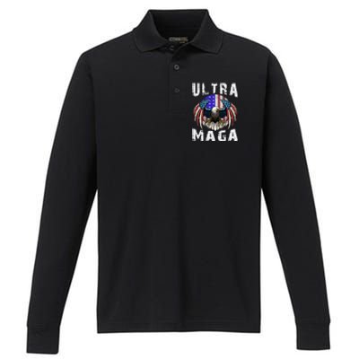 Ultra Maga Pro Trump Ultra MAGA Funny Anti Biden Performance Long Sleeve Polo