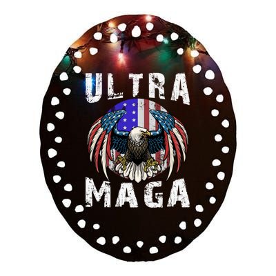 Ultra Maga Pro Trump Ultra MAGA Funny Anti Biden Ceramic Oval Ornament