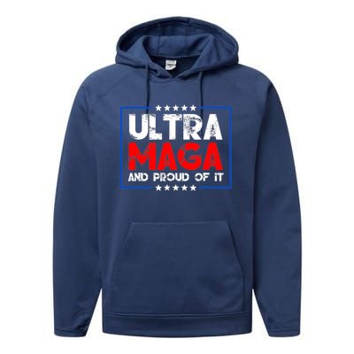 Ultra Maga Proud Ultra Maga Retro Vintage Design Performance Fleece Hoodie