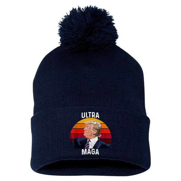 Ultra MAGA Pro Trump Pom Pom 12in Knit Beanie