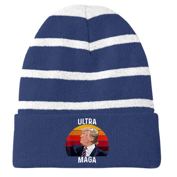 Ultra MAGA Pro Trump Striped Beanie with Solid Band