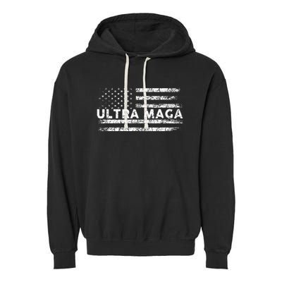 Ultra Maga Proud Ultra Maga Anti Biden Us Flag Pro Trump Garment-Dyed Fleece Hoodie