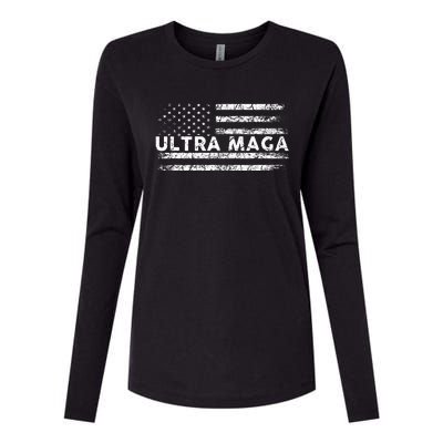 Ultra Maga Proud Ultra Maga Anti Biden Us Flag Pro Trump Womens Cotton Relaxed Long Sleeve T-Shirt