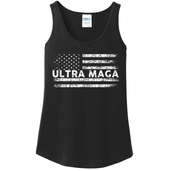 Ultra Maga Proud Ultra Maga Anti Biden Us Flag Pro Trump Ladies Essential Tank