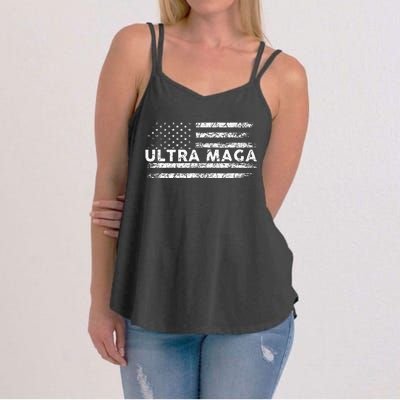 Ultra Maga Proud Ultra Maga Anti Biden Us Flag Pro Trump Women's Strappy Tank