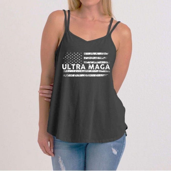 Ultra Maga Proud Ultra Maga Anti Biden Us Flag Pro Trump Women's Strappy Tank