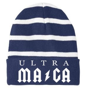 Ultra MAGA Parody Trump 2024 Striped Beanie with Solid Band