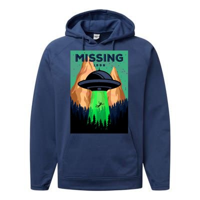 UFO Missing Person Retro Vintage Poster Performance Fleece Hoodie