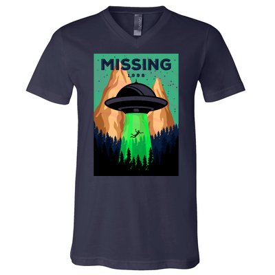 UFO Missing Person Retro Vintage Poster V-Neck T-Shirt