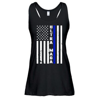 Ultra Maga Police Officer USA Flag Ladies Essential Flowy Tank