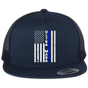 Ultra Maga Police Officer USA Flag Flat Bill Trucker Hat