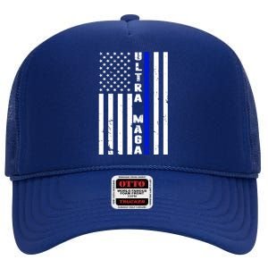 Ultra Maga Police Officer USA Flag High Crown Mesh Back Trucker Hat