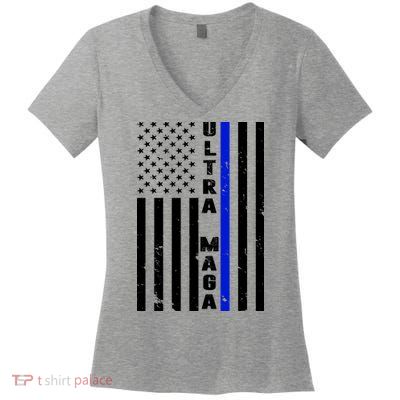 Ultra Maga Police Officer USA Flag Women's V-Neck T-Shirt