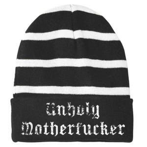 Unholy Motherfucker Pagan Atheist Punk Goth Occult Striped Beanie with Solid Band