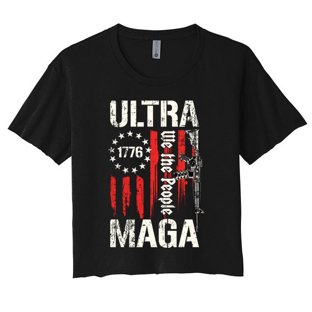 Ultra MAGA Proud Ultra MAGA Conervative Anti Biden Gifts Women's Crop Top Tee