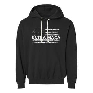 Ultra Maga Proud Ultra Maga Anti Biden Us Flag Pro Trump Garment-Dyed Fleece Hoodie