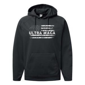 Ultra Maga Proud Ultra Maga Anti Biden Us Flag Pro Trump Performance Fleece Hoodie