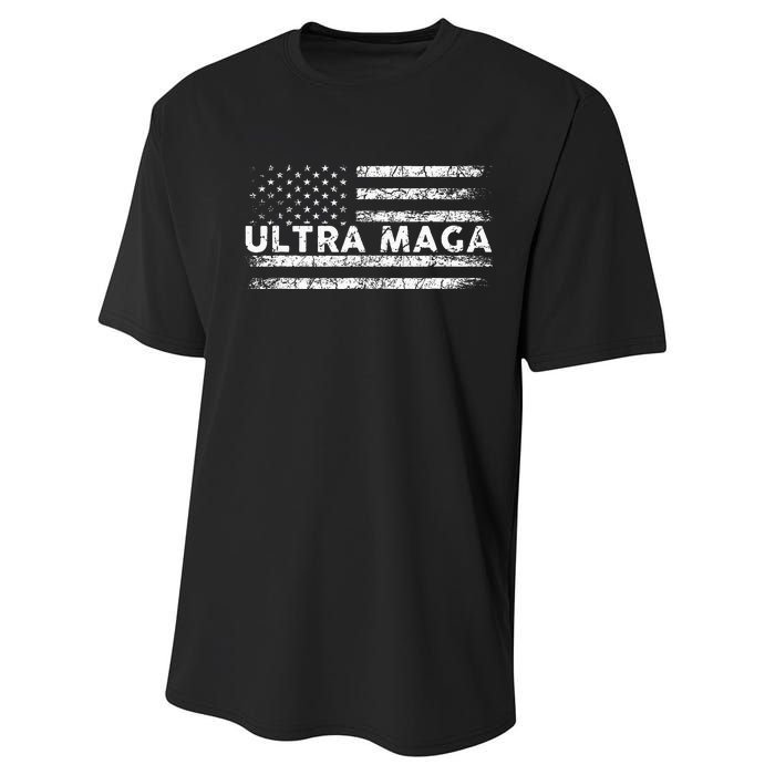 Ultra Maga Proud Ultra Maga Anti Biden Us Flag Pro Trump Performance Sprint T-Shirt