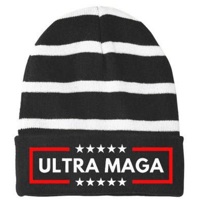 Ultra Maga Pro Trump 2024 Trump Maga King Anti Biden Striped Beanie with Solid Band