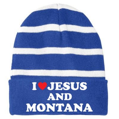 Usa Map Proud Christian Meaningful Gift I Love Jesus And Montana Gift Striped Beanie with Solid Band