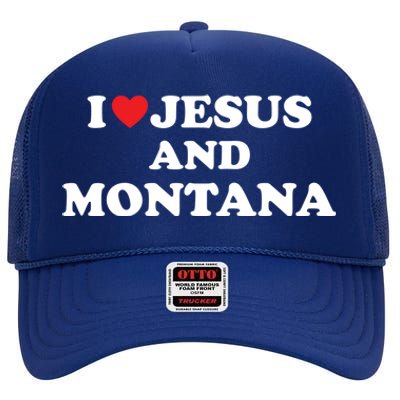 Usa Map Proud Christian Meaningful Gift I Love Jesus And Montana Gift High Crown Mesh Back Trucker Hat