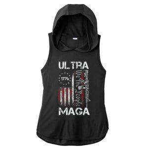 Ultra Maga Proud Ultra Maga America Flag Ladies PosiCharge Tri-Blend Wicking Draft Hoodie Tank