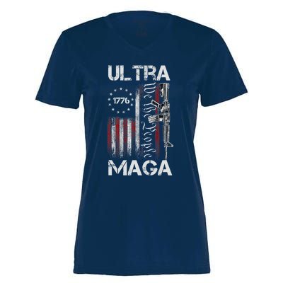 Ultra Maga Proud Ultra Maga America Flag Women's Momentum V-Neck T-Shirt