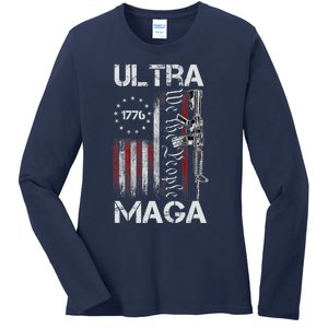 Ultra Maga Proud Ultra Maga America Flag Ladies Long Sleeve Shirt