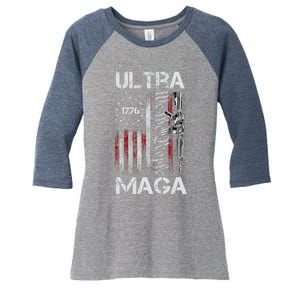 Ultra Maga Proud Ultra Maga America Flag Women's Tri-Blend 3/4-Sleeve Raglan Shirt