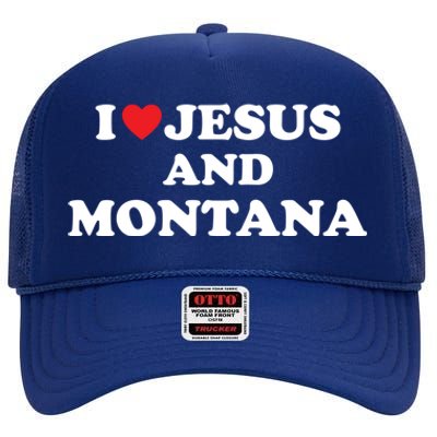 Usa Map Proud Christian Gift I Love Jesus And Montana Gift High Crown Mesh Back Trucker Hat