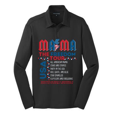 Usa Mom Retro American Independence Day 1776 Silk Touch Performance Long Sleeve Polo