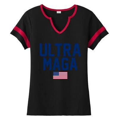 Ultra MAGA Shirt Maga King Funny Anti Biden American Flag Pro Trump Trendy Ladies Halftime Notch Neck Tee