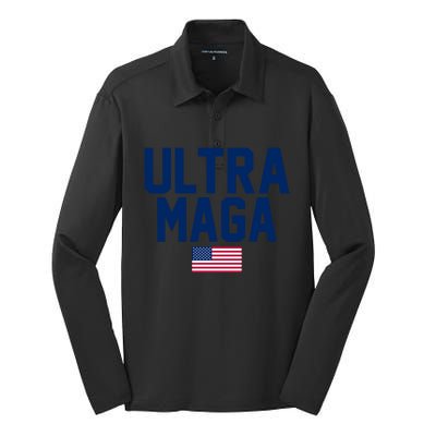 Ultra MAGA Shirt Maga King Funny Anti Biden American Flag Pro Trump Trendy Silk Touch Performance Long Sleeve Polo