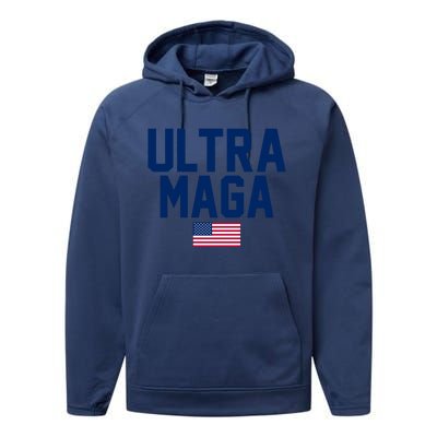 Ultra MAGA Shirt Maga King Funny Anti Biden American Flag Pro Trump Trendy Performance Fleece Hoodie