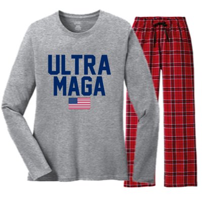 Ultra MAGA Shirt Maga King Funny Anti Biden American Flag Pro Trump Trendy Women's Long Sleeve Flannel Pajama Set 